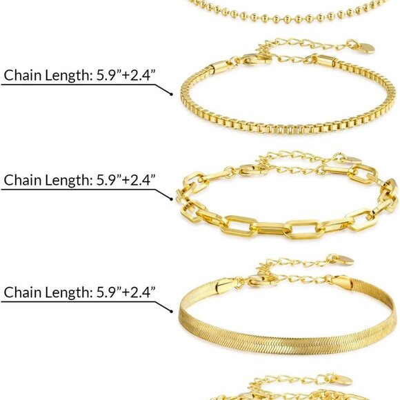 14K Gold Plated Bracelets for Women Dainty Stackable Chain Jewelry Gift - Picture 2 of 6